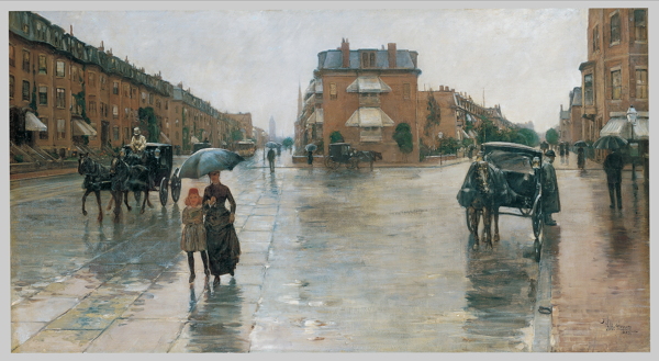 雨中的欧洲街道油画图片