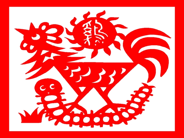 新春生肖剪紙雞