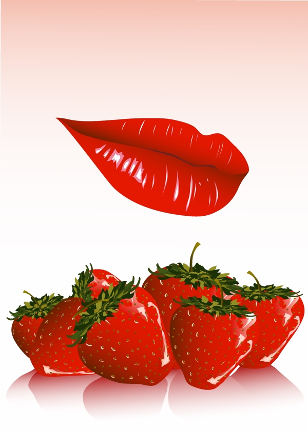 鲜艳欲滴的红唇与草莓矢量素材