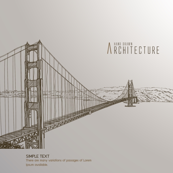 手绘美国旧金山大桥插图