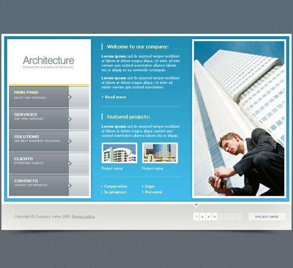 蓝色商业合作网站设计模板