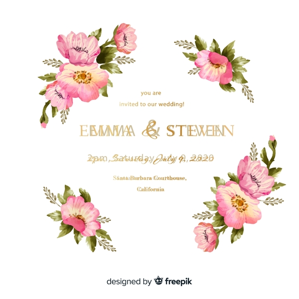 粉色花卉婚礼海报图片