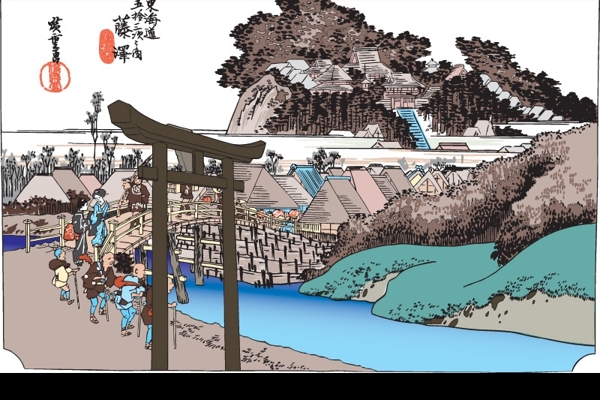 日本浮仕繪與彩繪風景和人物圖片