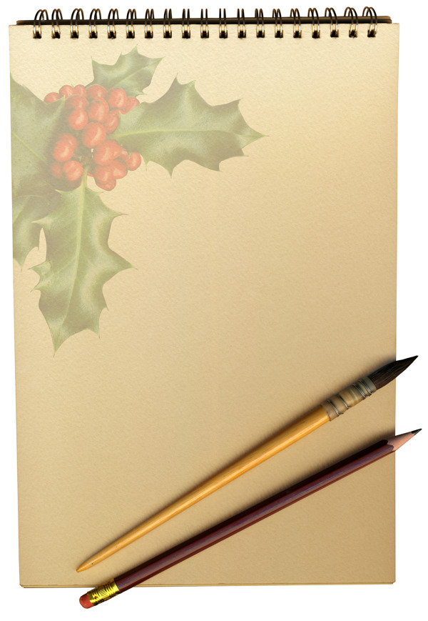 垃圾圣诞背景用冬青和丰富的纸张的纹理裁剪路径包括