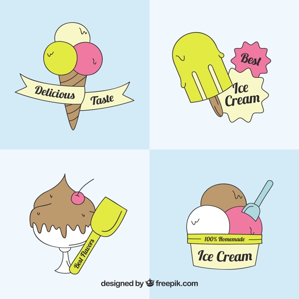 四个美味的冰淇淋插图装饰标签图标