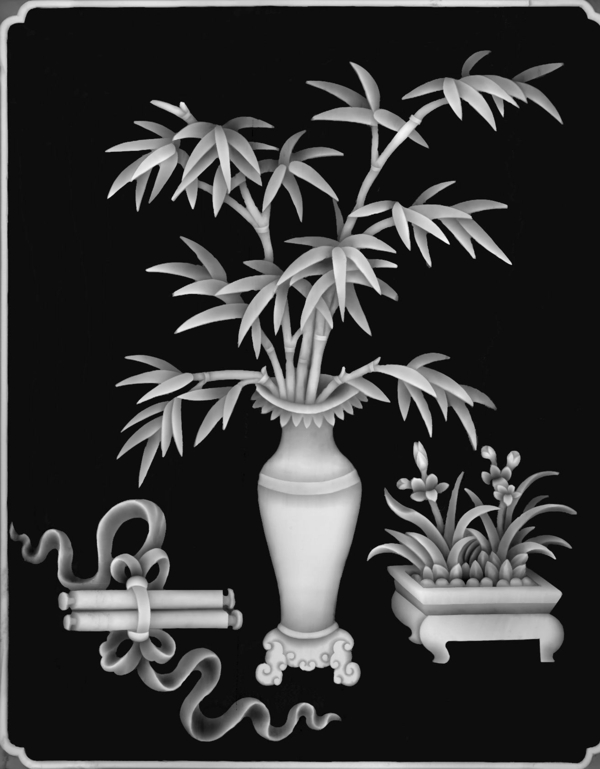 花瓶竹灰度圖
