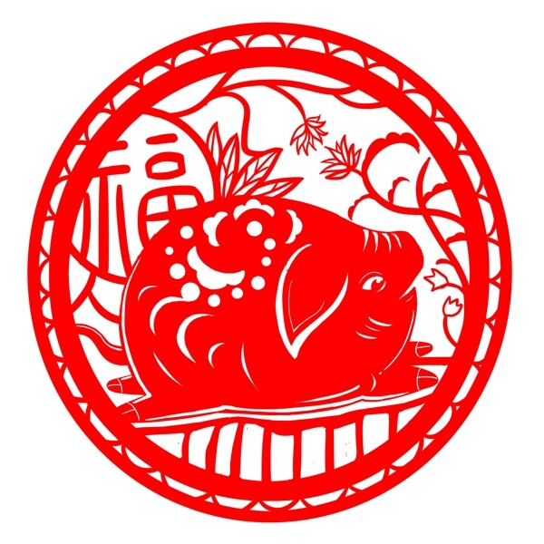 剪紙豬手繪卡通人物PNG素材