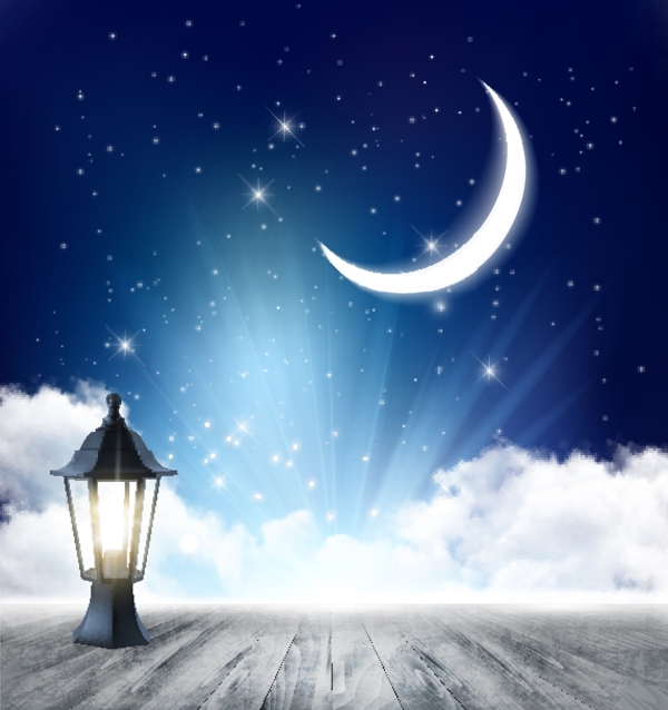小夜灯和月亮背景矢量素材下载