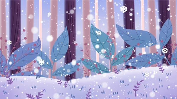 彩色扁平化小雪树林植物背景设计