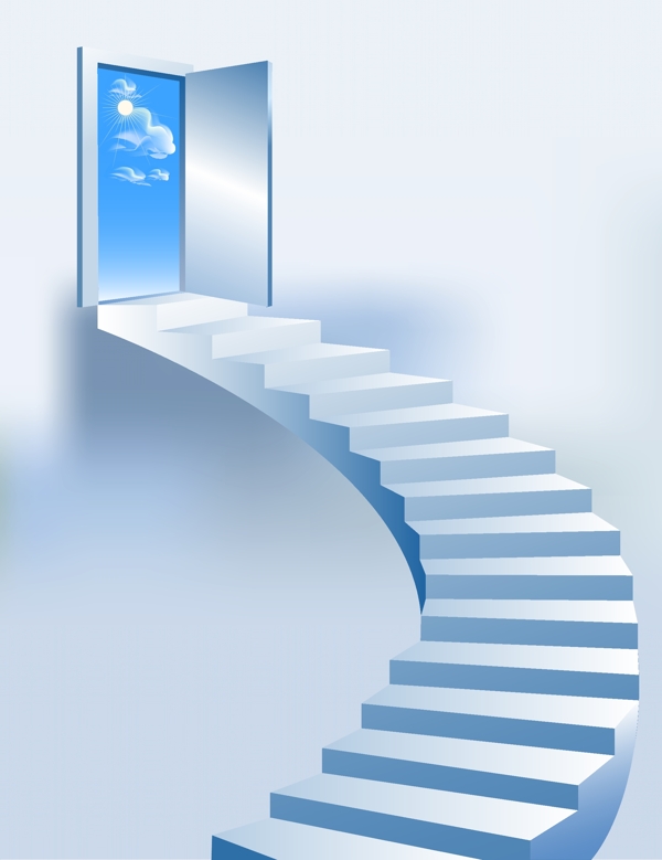 楼梯通往天空的矢量图形插画