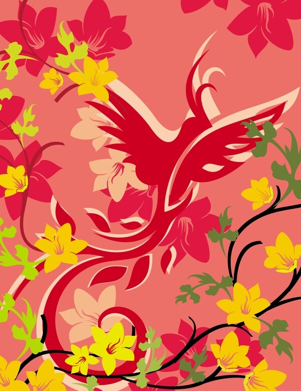 印花矢量圖動物鳥類色彩紅色免費素材