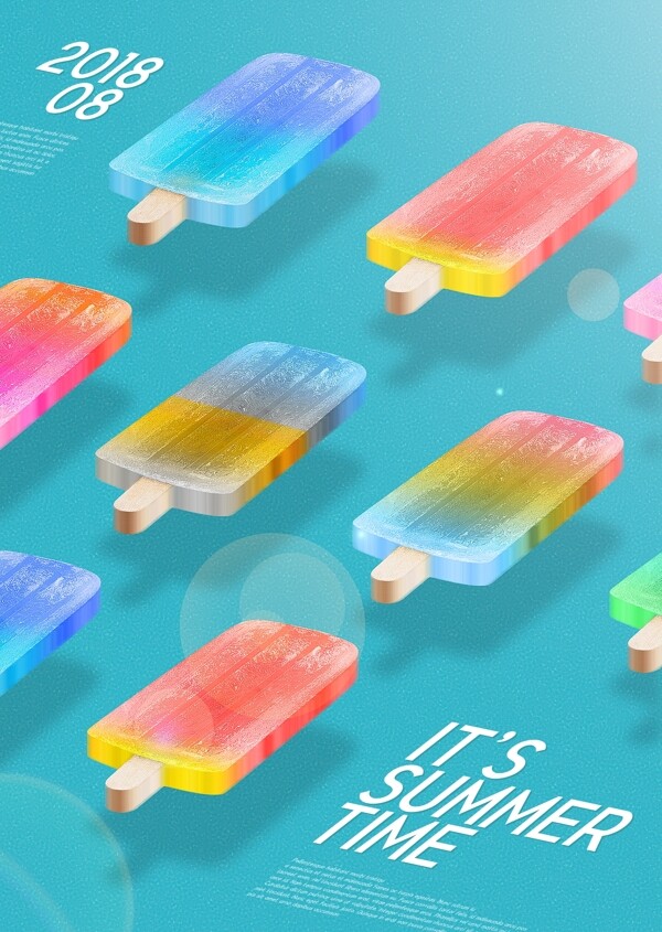 夏日五彩色冰棒海报素材
