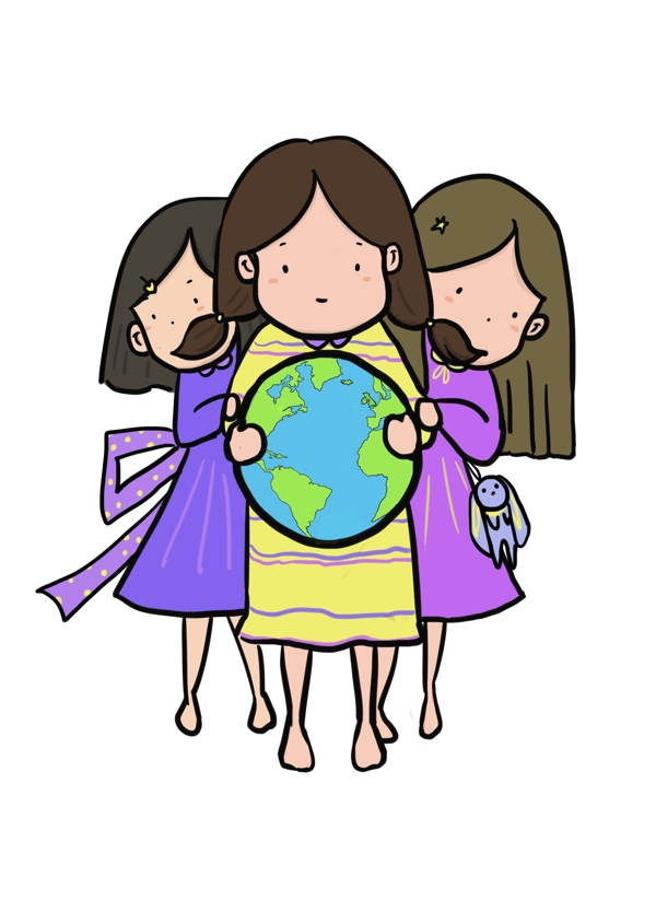 怀抱地球的三个小女孩