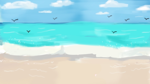 夏天阳光沙滩海边清新插画背景设计
