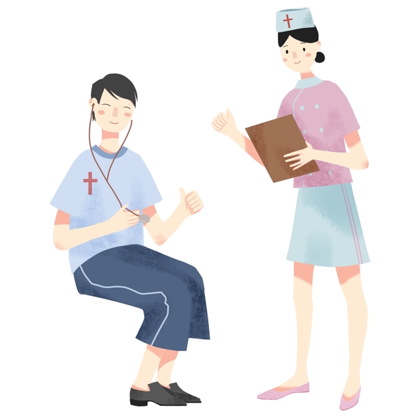 卡通手绘认真工作的医生和护士