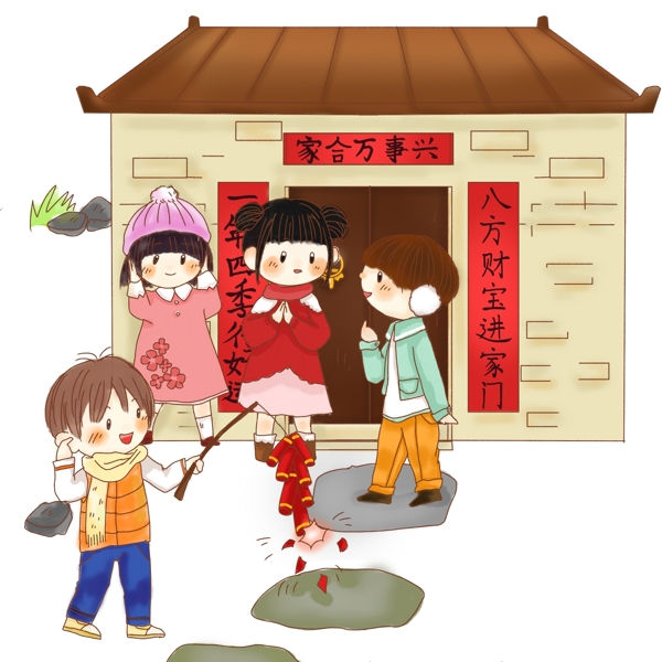 春节红色鞭炮插画