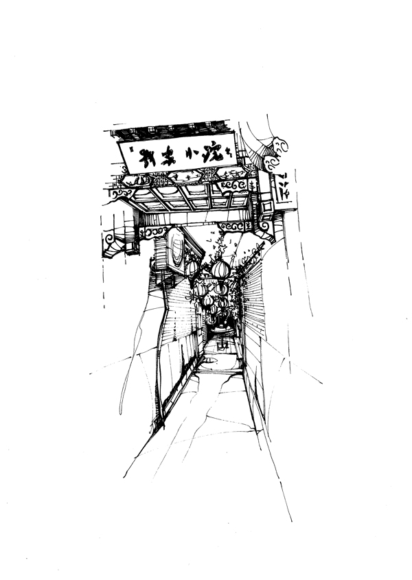 古建筑手繪圖片