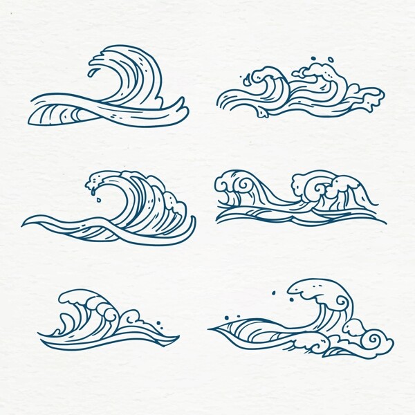 六款手绘风格浪花海浪