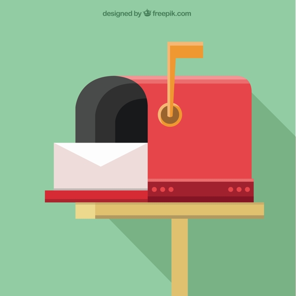 红色邮箱背景与信封在平面设计