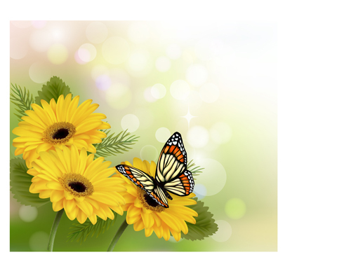 美丽的蝴蝶和花朵背景矢量02