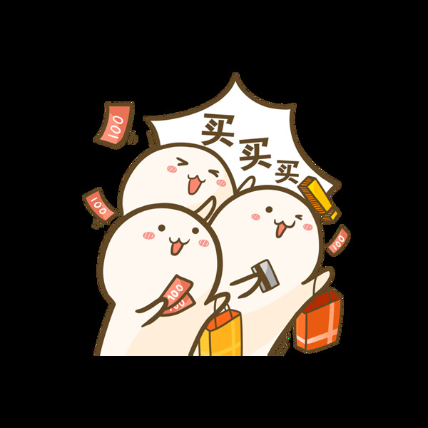 卡通動物購物鈔票元素