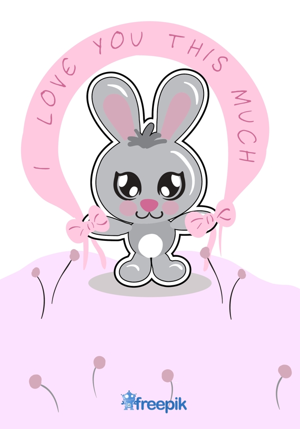 带爱的卡通兔子在一个粉红色的丝带