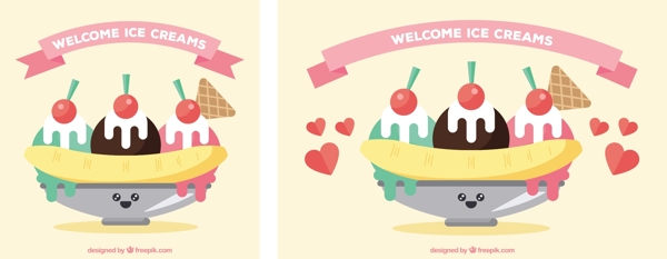 冰淇淋甜点插图平面设计背景