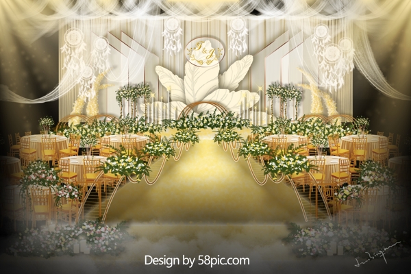 香槟金色花瓣形婚礼仪式区