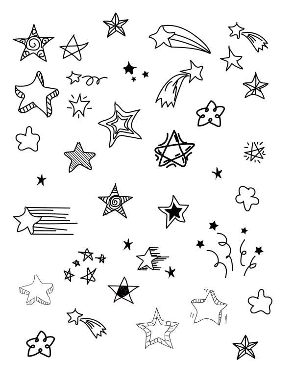 五角星手绘卡通简笔画黑色幼儿图案