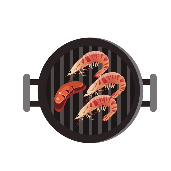 手绘烤肉架烤肉大虾元素设计