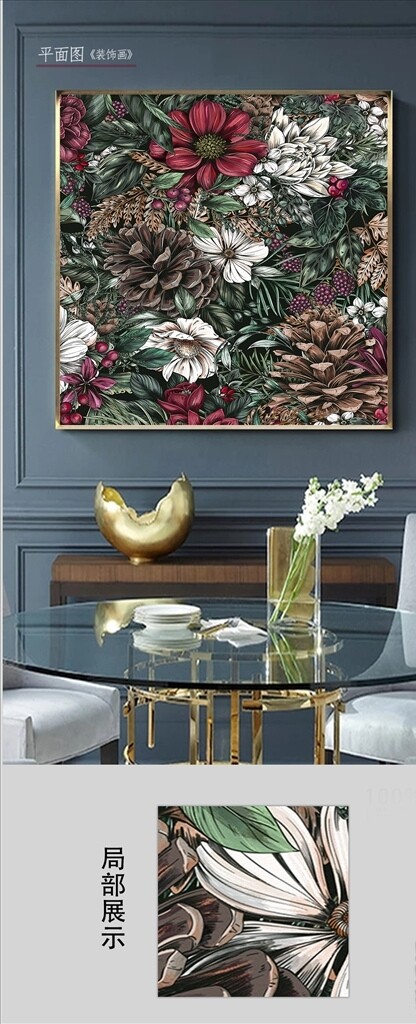 欧式复古花卉客厅装饰画图片