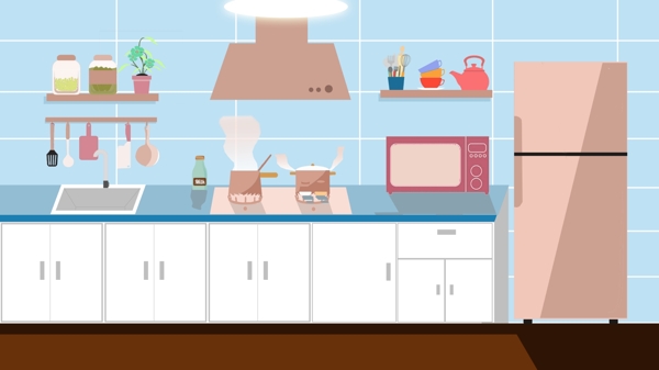 卡通家居厨房背景素材