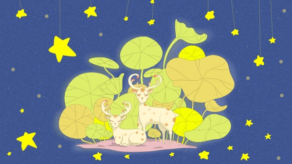 荷葉群里的鹿