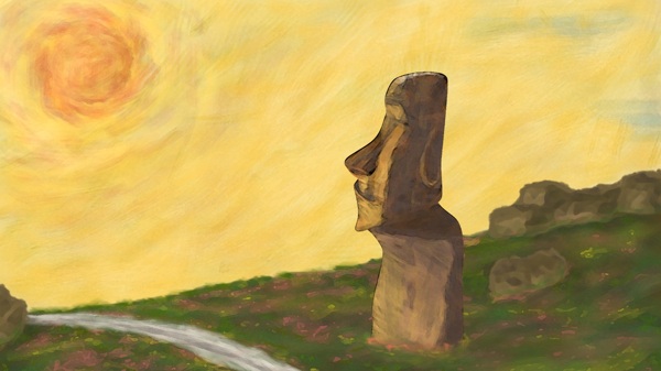 复活节岛石像风景画图片