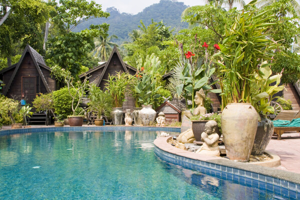 游泳池与别墅风景图片