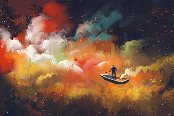 抽象手绘云彩小船