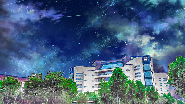 油畫風(fēng)學(xué)校建筑星空