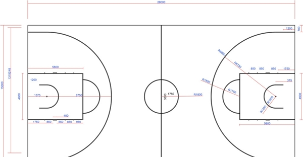篮球场地尺寸图图片