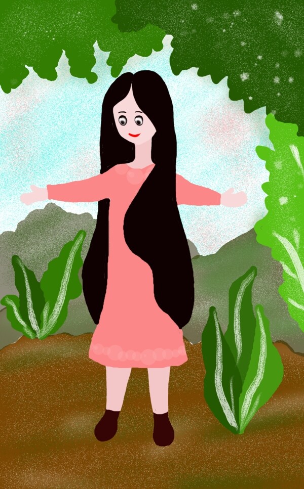 原創(chuàng)插畫女孩與綠色