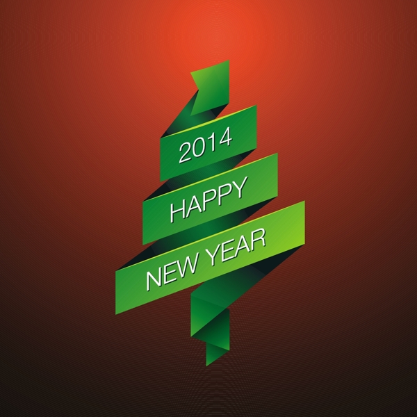 2014新年快樂綠絲帶矢量背景