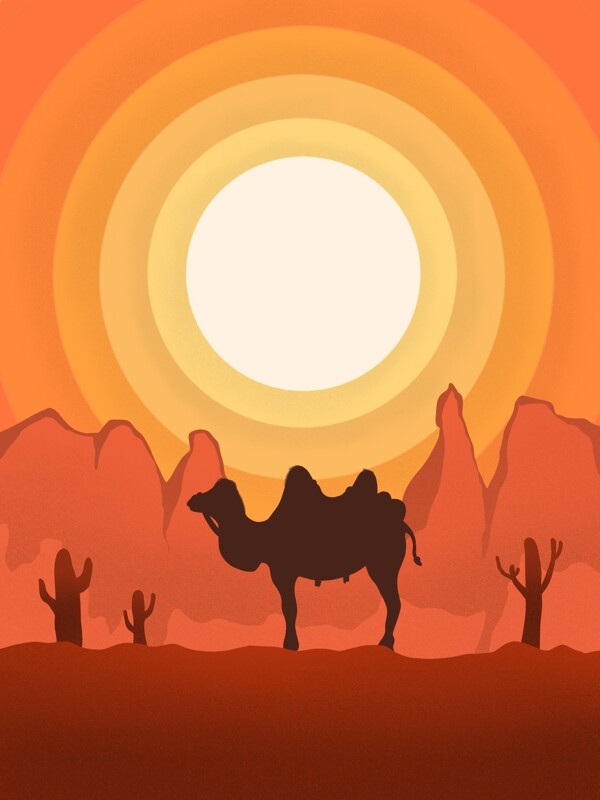 沙漠骆驼手绘插画图片