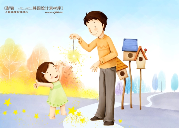 HanMaker韓國設(shè)計素材庫卡通漫畫全家幸福家庭生活父母孩子可愛