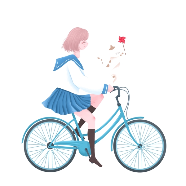 騎自行車的女孩圖案