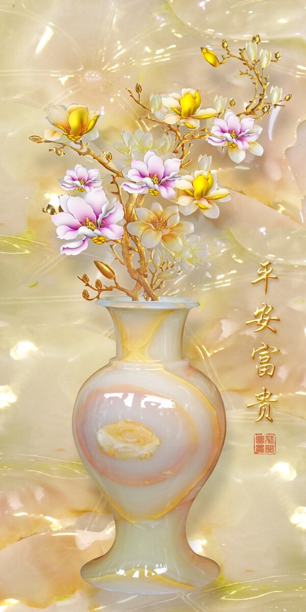 中式花瓶玉雕玄关背景