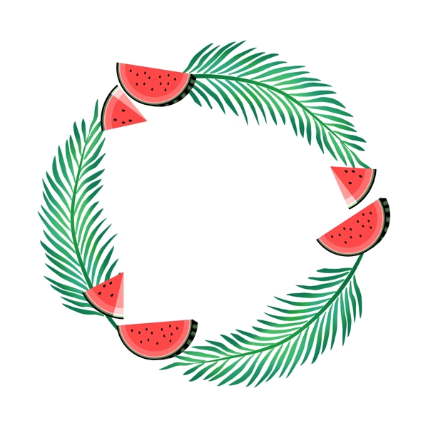 西瓜和棕榈叶圆形边框1