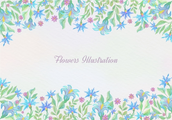 蓝色小清新水彩花卉花朵背景素材