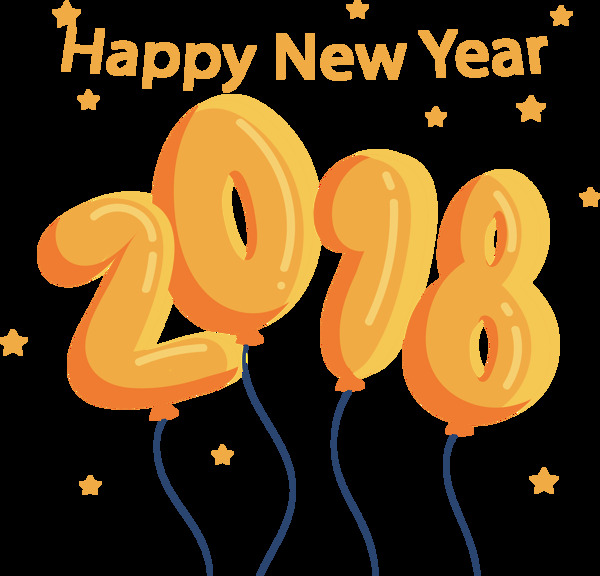金色2018氣球新年快樂png元素
