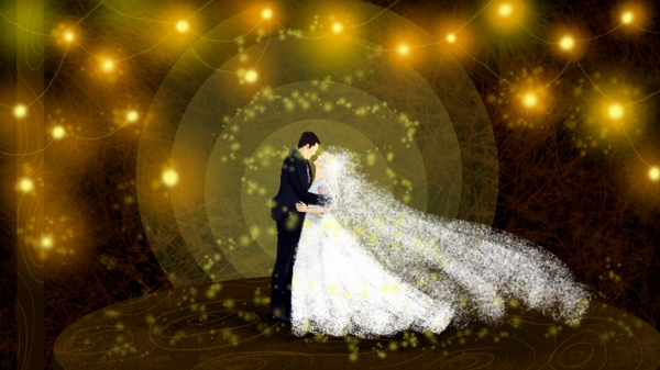 婚礼婚纱西装舞台灯相拥结婚