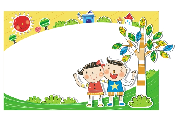 小孩和綠地圖片