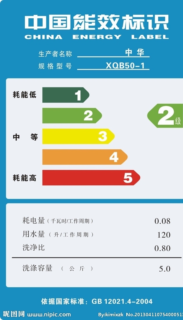 中国能效标识范本矢量图片